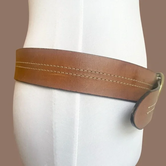 Wide Brown Leather Belt Oval Buckle 90s Size S/M - Picture 5 of 17